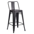 Ac Pacific AC Pacific ACBS02-24-SMB 24 in. Costal Metal Barstool with Bucket Back - Distressed Black; Set of 2 ACBS02-24-SMB